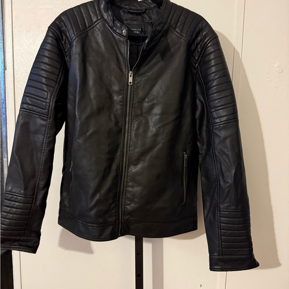 Jack and Jones Men's Black Vegan Leather Jacket